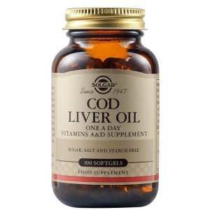 Solgar Cod Liver Oil Συμπλήρωμα Διατροφής Μουρουνέλαιο με Βιταμίνες Α & D Ιδανικό για την Καλή Λειτουργία του Καρδιαγγειακού & Ανοσοποιητικού Συστήματος, 100softgels
