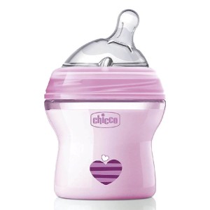 Chicco Natural Feeling Πλαστικό Μπιμπερό με Θηλή Σιλικόνης Ροζ 0m+, 150ml