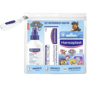Hansaplast Παιδικό Kit Περιποίησης Πληγών Paw Patrol με Σπρέι Καθαρισμού Πληγών, 1τεμ, Κρέμα Επούλωσης Πληγών 50g, Αυτοκόλλητα Επιθέματα Paw Patrol, 20τεμ & Δώρο Νεσεσέρ, 1τεμ, 1σετ