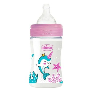 Chicco Well Being Πλαστικό Μπιμπερό Θηλή Σιλικόνης 0m+ Ροζ, 150ml