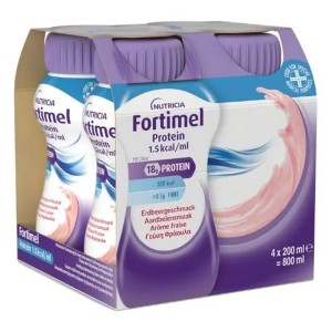 Nutricia Fortimel Extra Φράουλα Θρεπτικό Συμπλήρωμα Διατροφής σε Υγρή Μορφή Υψηλής Περιεκτικότητας σε Πρωτεϊνη, 4x200ml