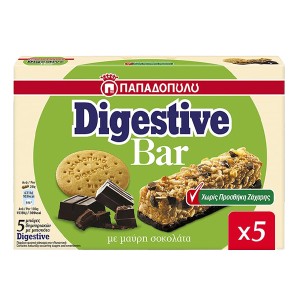 ΠΑΠΑΔΟΠΟΥΛΟΥ DIGESTIVE BARS (5x28gr.) - (ΜΑΥΡΗ ΣΟΚΟΛΑΤΑ) (ΧΩΡΙΣ ΖΑΧΑΡΗ)