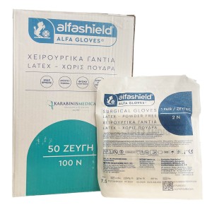 Alfashield Alfa Gloves Αποστειρωμένα Χειρουργικά Γάντια Latex χωρίς Πούδρα Μέγεθος 7.5, 50 ζεύγη