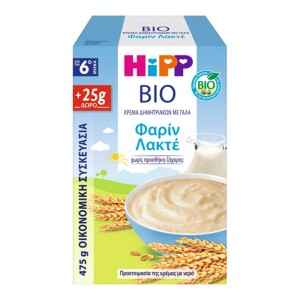 HiPP Bio Promo Κρέμα Δημητριακών με Γάλα & Σιμιγδάλι Φαρίν Λακτέ για 6m+, (450g + 25g) 475g