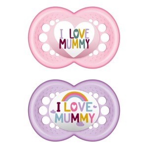 Mam Ι Love Mummy Ορθοδοντικές Πιπίλες Σιλικόνης 6-16m+ Ροζ/Μωβ, 2τμχ