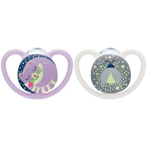Nuk Space Night Πιπίλες Σιλικόνης Μωβ 18-36m, 2τμχ