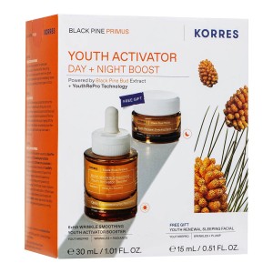 Korres Promo Black Pine Primus Ορός Ενεργοποίησης Νεότητας 30ml + ΔΩΡΟ Black Pine Primus Λείανση Ρυτίδων + Ελαστικότητα Κρέμα Νεότητας Νύχτας 15ml, 1σετ