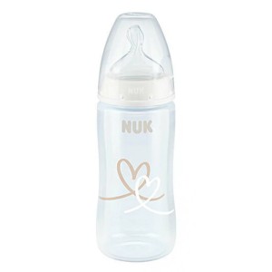 Nuk First Choice+ Πλαστικό Μπιμπερό με Θηλή Σιλικόνης & Ένδειξη Θερμοκρασίας 6-18m Λευκό με Καρδιές, 300ml