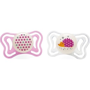 Chicco Πιπίλες Σιλικόνης για 16-36 μηνών Νυκτός Pink-White, 2τμχ