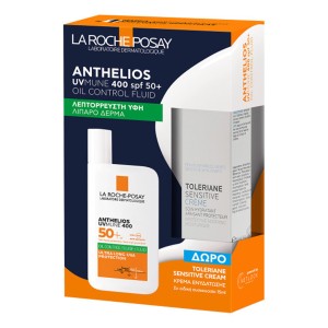 La Roche Posay Anthelios UVMUNE 400 Oil Control Fluid SPF50+ Αντηλιακό Προσώπου για το Λιπαρό Δέρμα & ΔΩΡΟ Ενυδατική Κρέμα Toleriane Sensitive 15ml, 1σετ