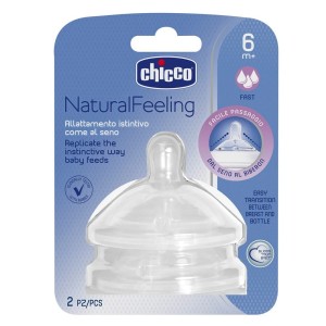 Chicco Θηλή Σιλικόνης Natural Feeling Γρήγορης Ροής 6m+, 2τμχ