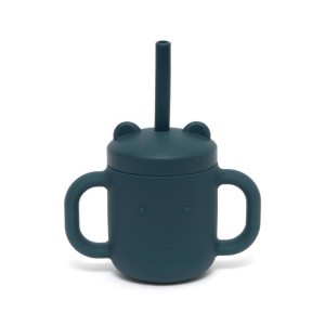 Petit Monkey Ποτήρι Σιλικόνης με Καλαμάκι Μπλε 175ml, 1τμχ