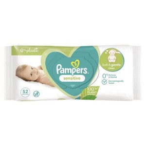Pampers Μωρομάντηλα "Sensitive" Χωρίς Άρωμα, Οινόπνευμα & Πλαστικό, 52τμχ