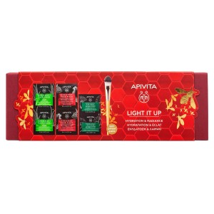 Apivita Promo Light It Up Express Μάσκα Προσώπου Αλόη + Ρόδι + Μάσκα Ματιών Ginkgo Biloba & Δώρο Πινέλο Εφαρμογής, 1σετ