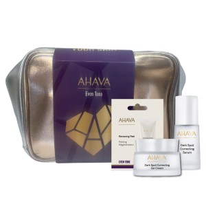Ahava Even Tone Promo Pack Dark Spot Correcting Gel Cream Κρέμα Προσώπου Κατά των Κηλίδων & των Πανάδων, 50ml, Dark Spot Ορός Προσώπου Κατά των Κηλίδων & των Πανάδων, 30ml, Facial Renewing Peel Απολέπιση Προσώπου, 8ml & Νεσεσέρ, 1σετ
