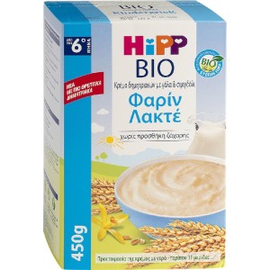 Hipp Βρεφική Κρέμα Bio Φαρίν Λακτέ Δημητριακά με Γάλα & Σιμιγδάλι 6m+, 450gr