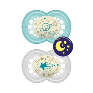 Mam Night Ορθοδοντικές Πιπίλες Σιλικόνης 6-16m Μπλε Πύραυλος/Γαλάζια Αστέρι, 2τμχ