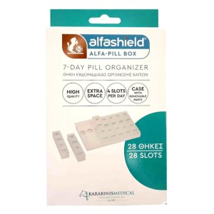 Alfashield Alfa-Pill Box 7-Day Pill Organizer Θήκη Εβδομαδιαίας Οργάνωσης Χαπιών (28 Slots), 1τμχ