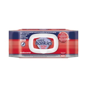Wet Hankies Extra Safe Αντιβακτηριδιακά Μαντηλάκια 63τμχ