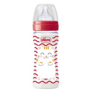 Chicco Well-Being Pop Friends 2m+ Πλαστικό Μπιμπερό με Θήλη Σιλικόνης, 250ml - Κόκκινο