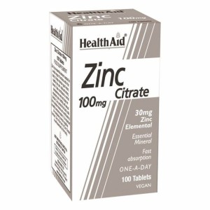 Health Aid Zinc Citrate 100mg Συμπλήρωμα Διατροφής με Ψευδάργυρο, 100ταμπλέτες