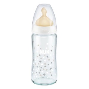 Nuk Γυάλινο Μπιμπερό First Choice Plus Temperature Control κατά των Κολικών με Θηλή Καουτσούκ 0-6m Ροζ, 240ml