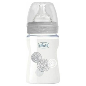 Chicco Mπιμπερό Γυάλινο με Θηλή Σιλικόνης Well Being 150ml 0m+, Γκρι Κύκλοι