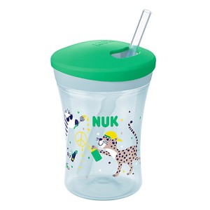 Nuk Action Cup 12m+ Εκπαιδευτικό Κύπελλο με Καλαμάκι 230ml Πράσινο, 1τμχ