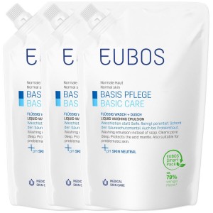 Eubos Promo Basic Care Refill Blue Βασική Φροντίδα Υγρό Καθαρισμού, 400ml ( 2+1 Δώρο)