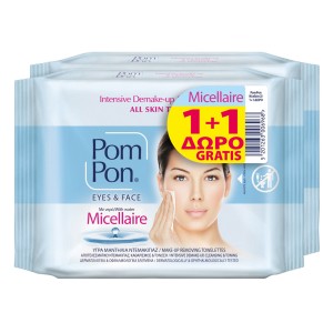 Pom Pon 1+1 Promo Pack Υγρά Μαντηλάκια Micelaire Ντεμακιγιάζ με Υαλουρονικό για Πρόσωπο & Μάτια, 40τμχ