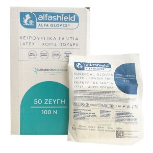 Alfashield Alfa Gloves Αποστειρωμένα Χειρουργικά Γάντια Latex χωρίς Πούδρα Μέγεθος 6.5, 50 ζεύγη