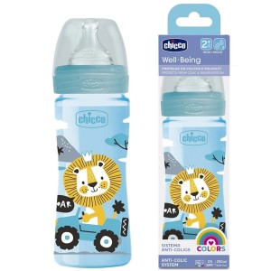 Chicco Well-Being Πλαστικό Μπιμπερό 2m+ Σιέλ Με Θηλή Σιλικόνης, 250ml