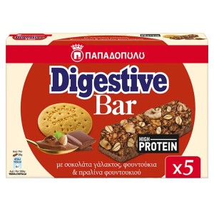 ΠΑΠΑΔΟΠΟΥΛΟΥ DIGESTIVE BARS ΜΕ ΠΡΩΤΕΪΝΗ (5x28gr.) - (ΣΟΚΟΛΑΤΑ ΓΑΛΑΚΤΟΣ,ΦΟΥΝΤΟΥΚΙΑ & ΠΡΑΛΙΝΑ ΦΟΥΝΤΟΥΚ
