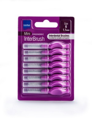  Intermed Mini Ergonomic InterBrush Μεσοδόντια Βουρτσάκια Μωβ 1.1mm Μέγεθος 6, 8τμχ