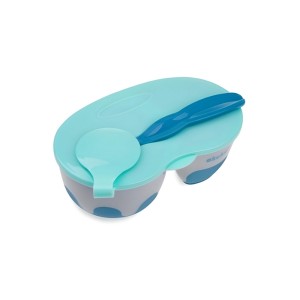 Akuku Μπολάκι με Χώρισμα και Κουτάλι Grey/Blue, 2τμχ