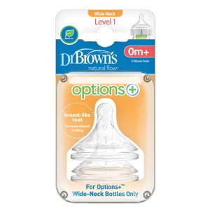 Dr. Browns Natural Flow Options+ Θηλές Σιλικόνης Φαρδύ Λαιμό 0M+, 2 τεμ