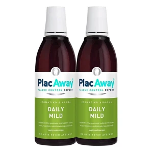 Plac Away Σετ Στοματικής Υγιεινής Daily Mild Care Mouthwash Στοματικό Διάλυμα με Γεύση Δυόσμου, 2x500ml