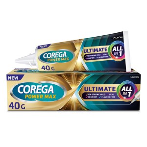 Corega Ultimate All-In-One, Στερεωτική Κρέμα Τεχνητής Οδοντοστοιχίας για Ακόμα Μεγαλύτερη Δύναμη Μασήματος, 40gr