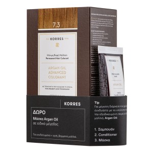 Korres Argan Oil Advanced Colorant Μόνιμη Βαφή Μαλλιών 7.3 Ξανθό Χρυσό/Μελί & ΔΩΡΟ Μάσκα Argan Oil σε Ειδικό Μέγεθος
