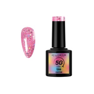 Elixir Make-up 5G Glitter Semi Gel Ημιμόνιμο Bερνίκι με Γκλίτερ Νο1268 Lightpink, 8ml