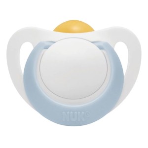 Nuk Star Ορθοδοντική Πιπίλα Latex Λευκή με Σιέλ Κρίκο 0-6m, 1τμχ