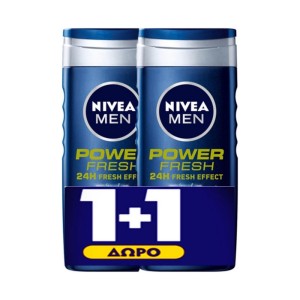 Nivea Men Power Fresh Shower Gel Ανδρικό Αφρόλουτρο Για Πρόσωπο, Σώμα & Μαλλιά 1+1 Δώρο, 1000ml