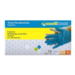 Meditrast Vinyl-Handschuhe Γάντια Βινυλίου Χωρίς Πούδρα σε Διάφανο Χρώμα Large, 100τμχ
