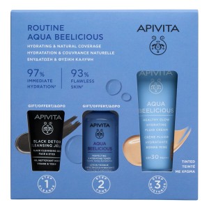 Apivita Promo Routine Aqua Beelicious Tinter Ρουτίνα Aqua Beelicious Λεπτόρρευστη Κρέμα Ενυδάτωσης για Φυσική Λάμψη SPF30 με Χρώμα 40ml + ΔΩΡΟ Μαύρο Gel Καθαρισμού 15ml +ΔΩΡΟ Aqua Beelicious Λοσιόν Ενυδάτωσης Κατά των Ατελειών 50ml