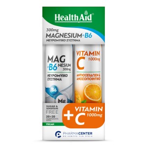 Health Aid Promo Pack Magnesium +B6 20 αναβρ. δισκία & ΔΩΡΟ Vitamin C 1000mg Γεύση Πορτοκάλι, 20 αναβρ. δισκία
