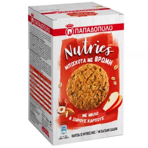 ΠΑΠΑΔΟΠΟΥΛΟΥ ΜΠΙΣΚΟΤΑ NUTRIES 150gr. - (ΜΗΛΟ & ΞΗΡΟΥΣ ΚΑΡΠΟΥΣ)